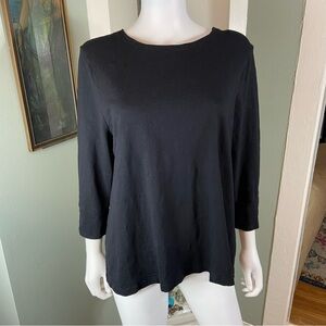 Chico's Size 3 Cotton Modal Black Long 3/4 Sleeve Top Shirt Blouse